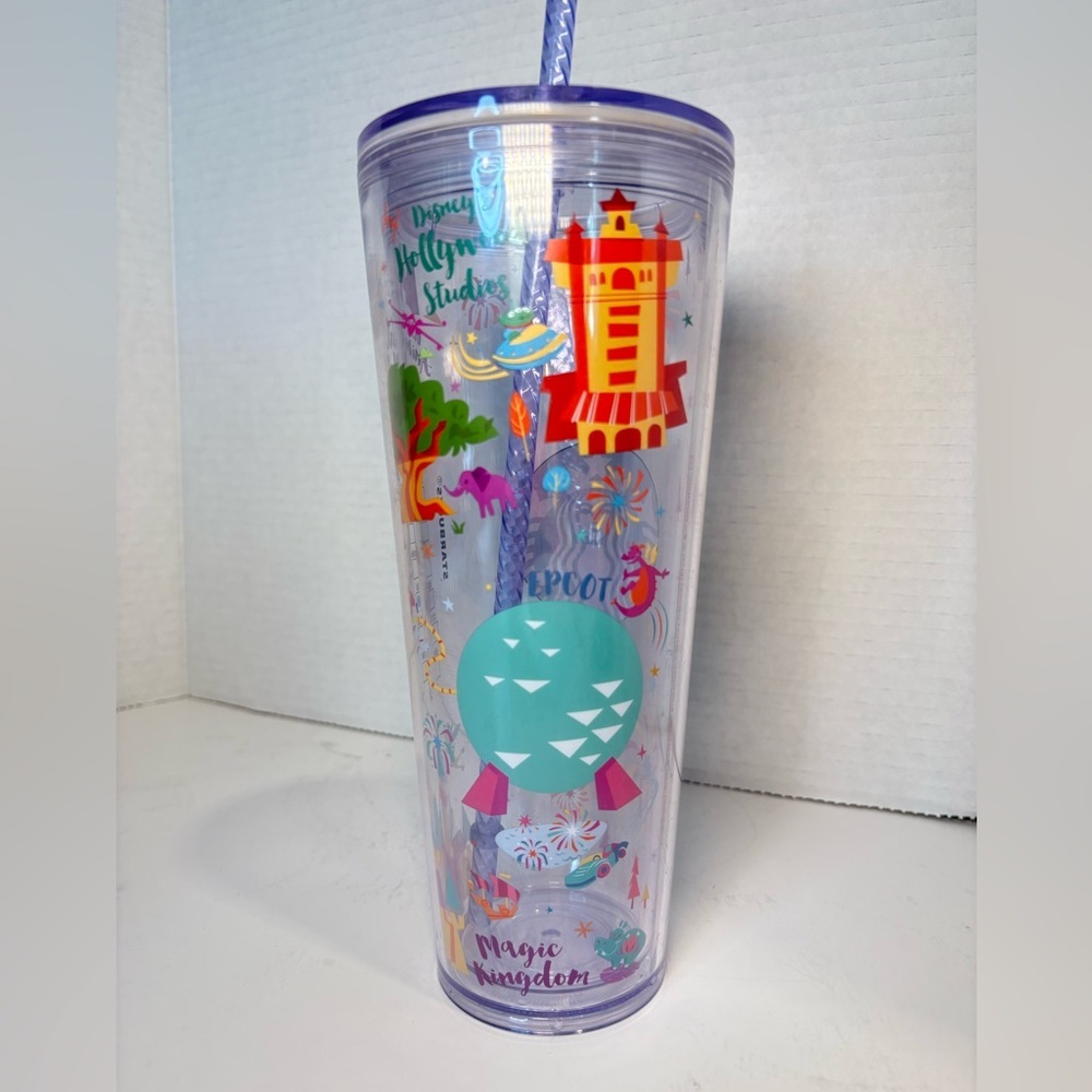Disney Parks WDW 2021 Starbucks Parks Icon Acrylic Drink Tumbler CUP 24oz Straw